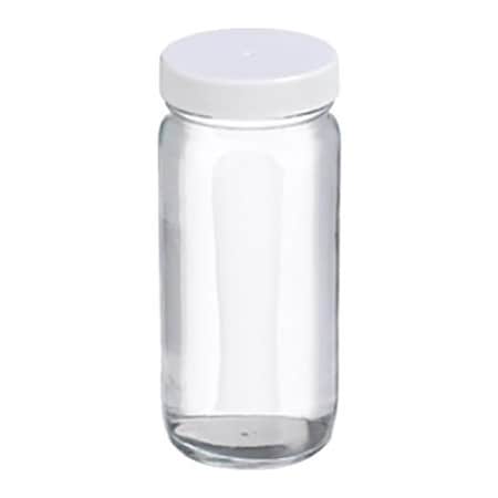 Cp Lab Safety. Wheaton 8 oz Clear Wide Mouth Straight Side Glass Bottles 58-400 PTFE Lined Caps Case of 24 W217003